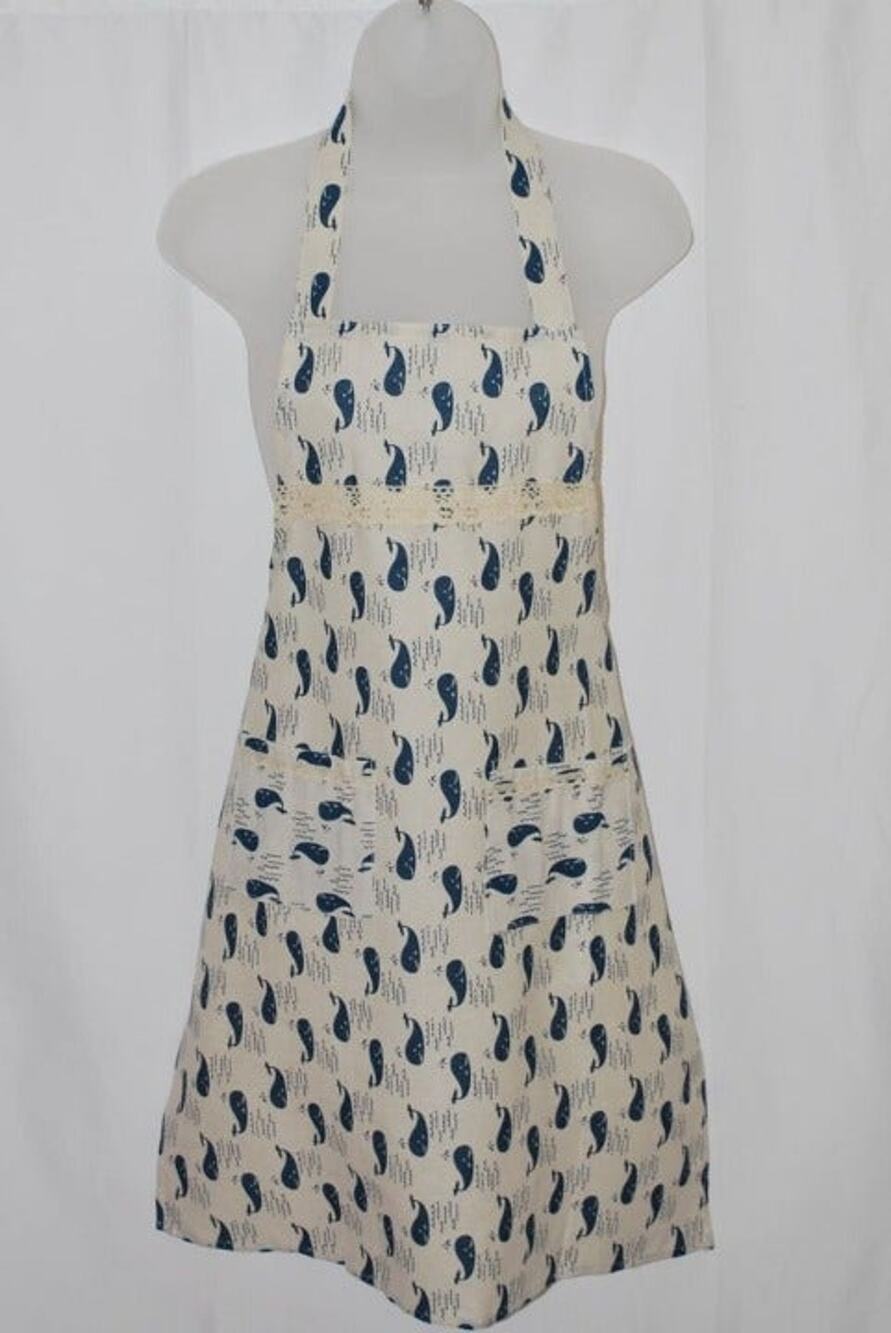 4 PACK DEAL !!  Cute Petite Blue Whale Pattern Kitchen Craft Apron With Pockets